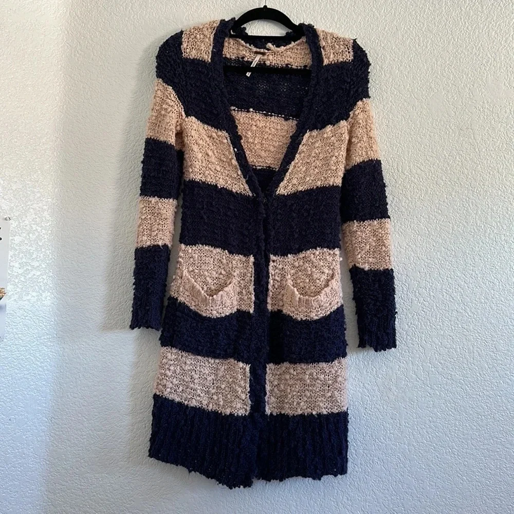 Free People XS navy combo front button cardigan